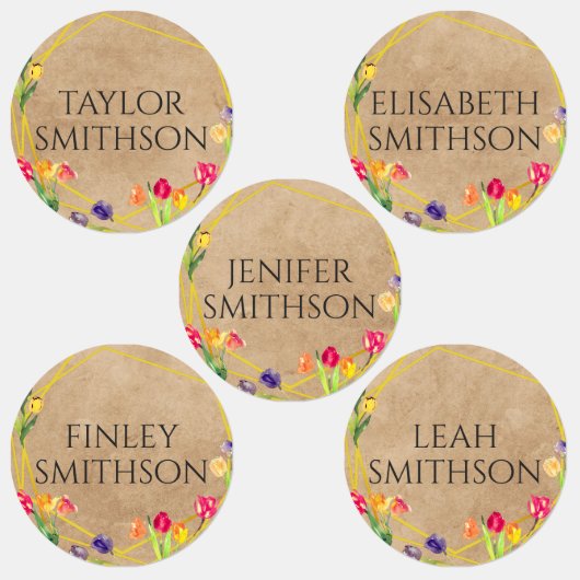 Elegant Rustic Tulip Floral add Jouw naam School Labels (Groep)
