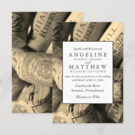 Elegant Rustic Vineyard & Wine Cork Wedding Card Kaart