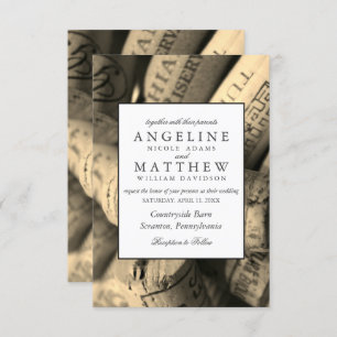 Elegant Rustic Vineyard & Wine Cork Wedding Card Kaart