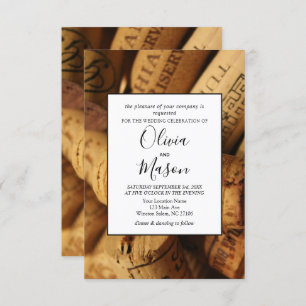 Elegant Rustic Vineyard & Wine Cork Wedding Card Kaart