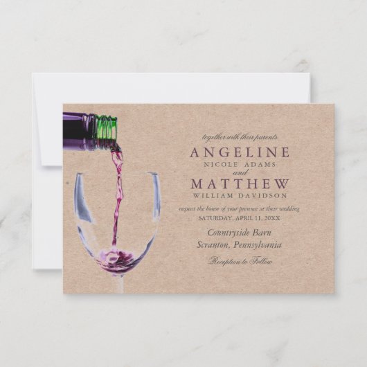 Elegant Rustic Vineyard & Wine Glass Wedding Card Kaart (Voorkant)