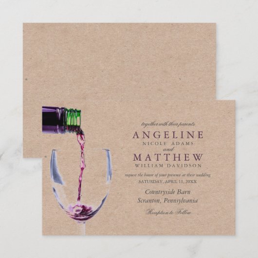 Elegant Rustic Vineyard & Wine Glass Wedding Card Kaart (Voorkant / Achterkant)