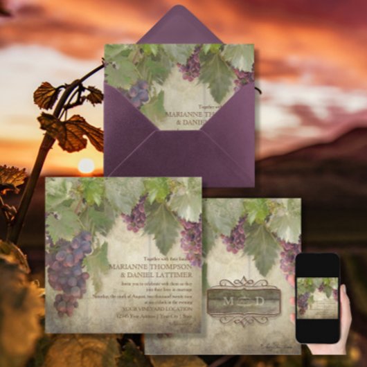 Elegant Rustic Vineyard Winery Fall Wedding Kaart