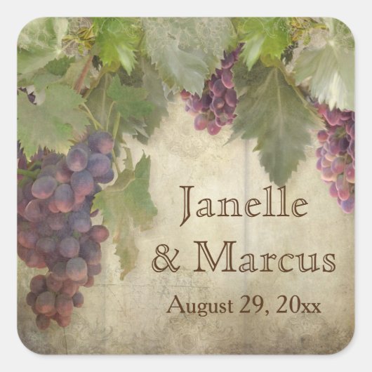 Elegant Rustic Vineyard Winery Fall Wedding Seal Vierkante Sticker (Voorkant)
