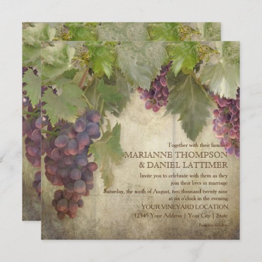 Elegant Rustic Vineyard Winery Herfst Swirls Weddi Kaart (Voorkant / Achterkant)