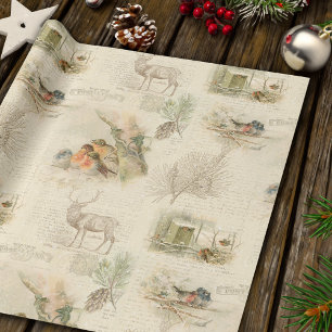 Elegant Rustic Vintage Kerstland Collage Cadeaupapier
