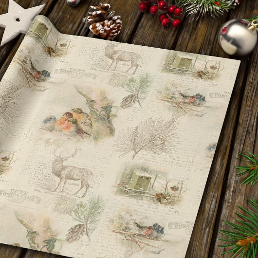 Elegant Rustic Vintage Kerstland Collage Cadeaupapier