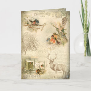 Elegant Rustic Vintage Kerstland Collage Feestdagen Kaart