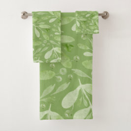 Elegant Rustic Watercolor Leaves Sage Green  Bad Handdoek
