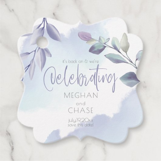 Elegant Rustic Waterverf Aqua Lila bladeren Bedankjes Labels (Voorkant)