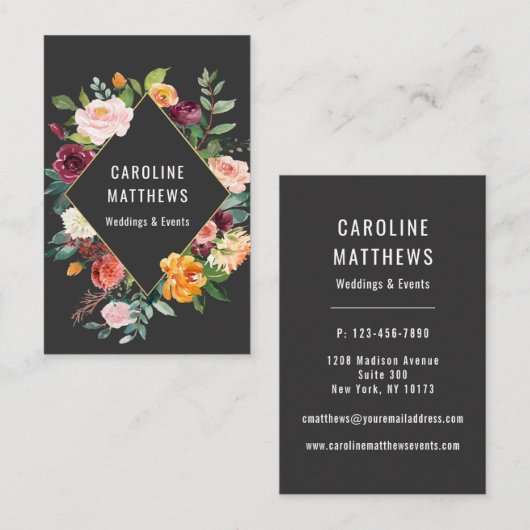 Elegant Rustic Waterverf Floral Visitekaartje (Voorkant / Achterkant)