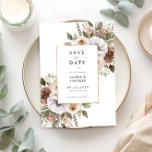Elegant Rustic Waterverf Floral Wedding Save The Date<br><div class="desc">Rustieke bruiloft bespaar de datumuitnodiging met minimalistisch typografisch ontwerp met waterverf bloemenillustratie. Personaliseer gemakkelijk met al uw informatie voor aangepaste bruiloft en sla de datumkaarten op.</div>