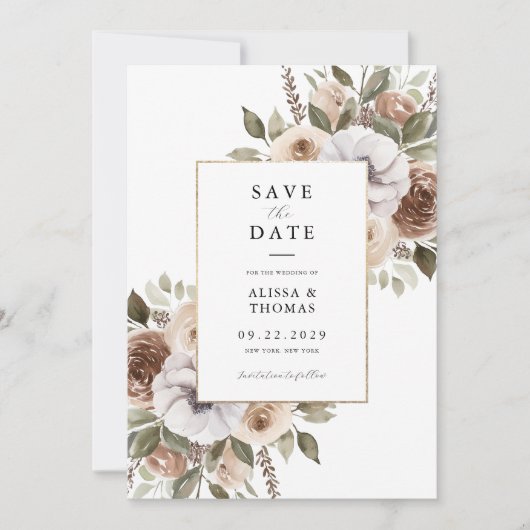 Elegant Rustic Waterverf Floral Wedding Save The Date (Voorkant)