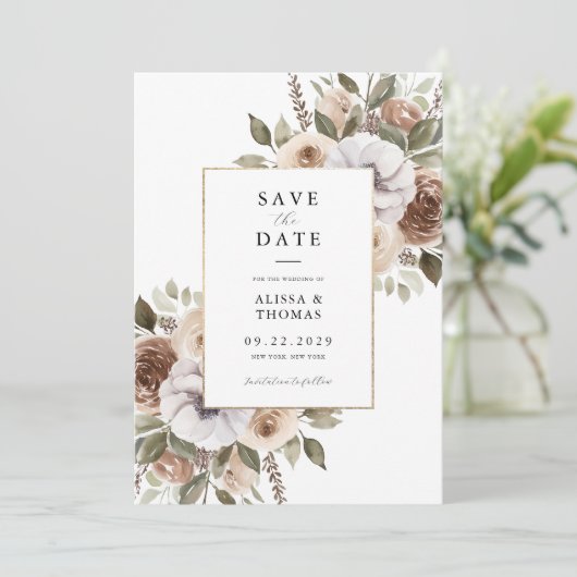 Elegant Rustic Waterverf Floral Wedding Save The Date (Staand voorkant)