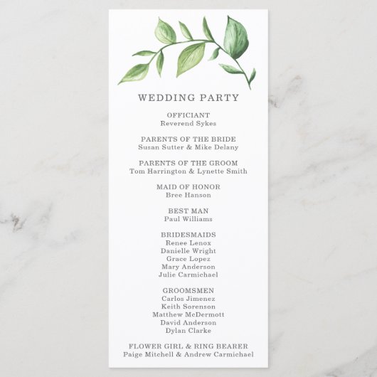 Elegant Rustic Waterverf Greenery Wedding Programmakaart (Achterkant)