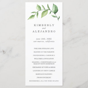 Elegant Rustic Waterverf Greenery Wedding Programmakaart