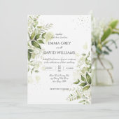Elegant Rustic Waterverf laat groen huwelijk over Kaart (Staand voorkant)