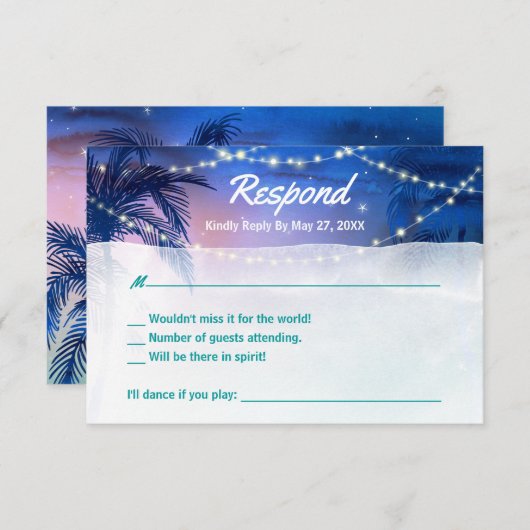 Elegant Rustic Waterverf Palm Tree Beach Wedding RSVP Kaartje (Voorkant / Achterkant)