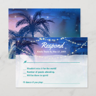 Elegant Rustic Waterverf Palm Tree Beach Wedding RSVP Kaartje