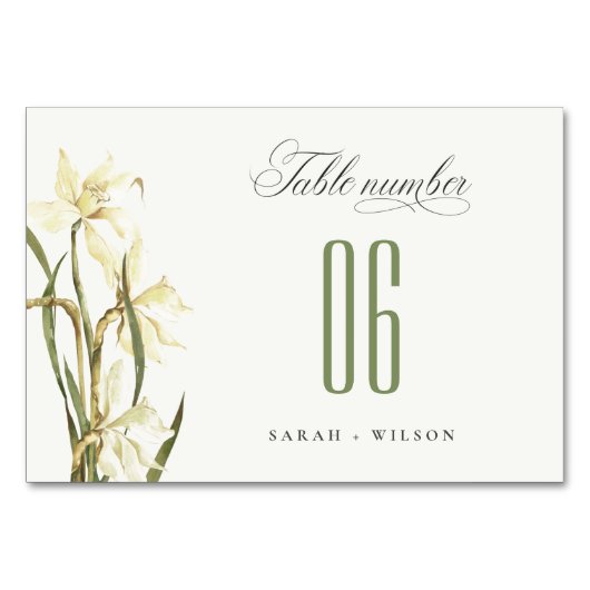Elegant Rustic Waterverf White Daffodil Wedding Kaart (Voorkant)