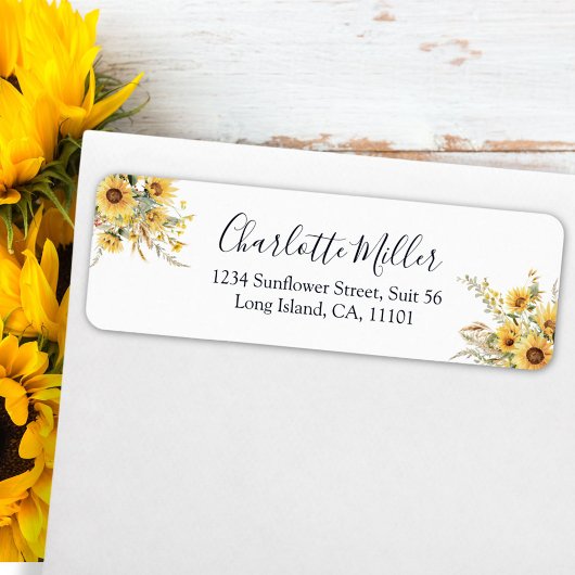 Elegant Rustic Waterverf Zonnebloem Retouradres Etiket