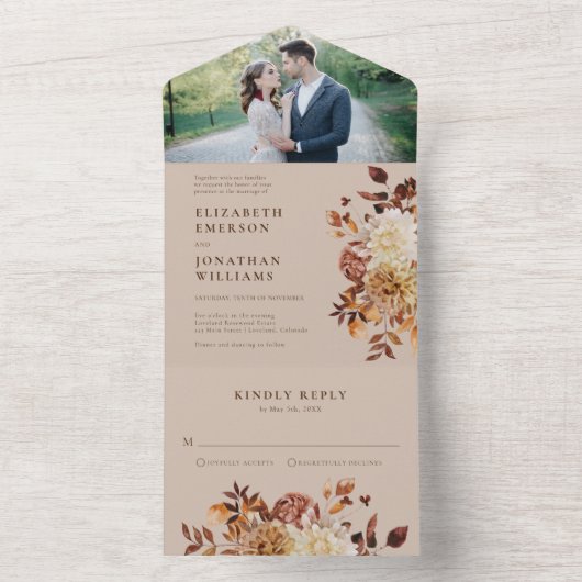 Elegant Rustic Wedding All In One Uitnodiging (Binnen)