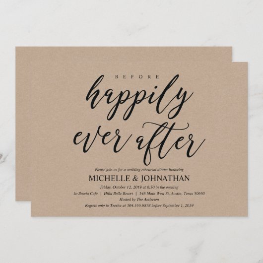 Elegant Rustic Wedding Rehearsal Dinner Invites Kaart (Voorkant / Achterkant)