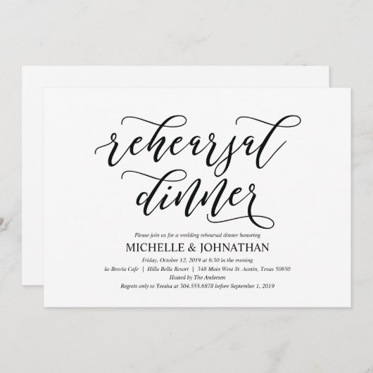 Elegant Rustic Wedding Rehearsal Dinner Invites Kaart (Voorkant / Achterkant)