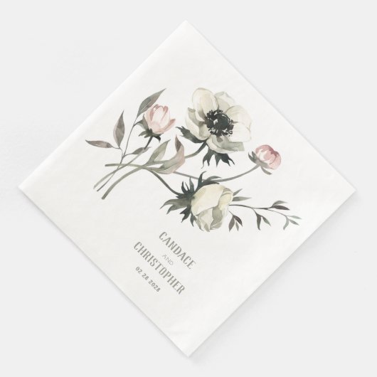 Elegant Rustic White Anemones Floral Servet (Hoek)