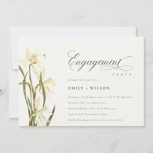 Elegant Rustic White Daffodil Verloving Invite Bedankkaart (Voorkant)