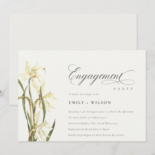 Elegant Rustic White Daffodil Verloving Invite Bedankkaart (Voorkant / Achterkant)