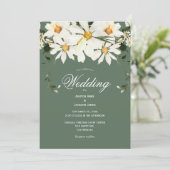 Elegant Rustic White Daisies Modern Green Wedding Kaart (Staand voorkant)