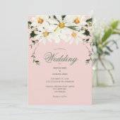 Elegant Rustic White Daisies Modern Pink Wedding Kaart (Staand voorkant)
