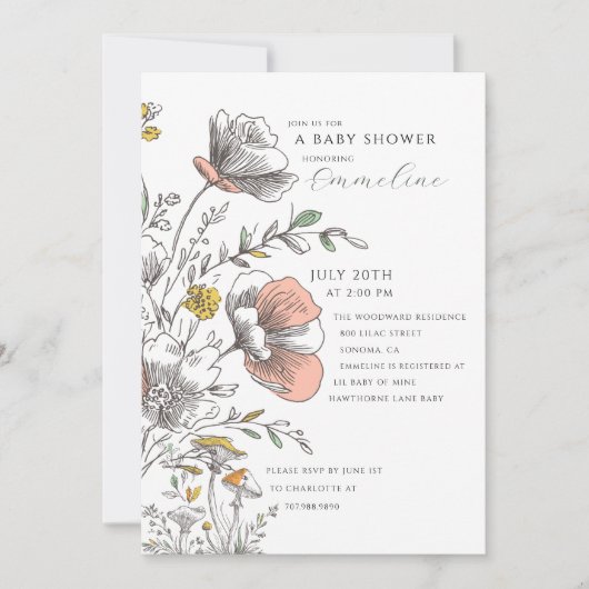 Elegant Rustic Wildflower Baby Shower  Kaart (Voorkant)