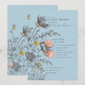 Elegant Rustic Wildflower Blue Baby Shower  Kaart (Voorkant / Achterkant)