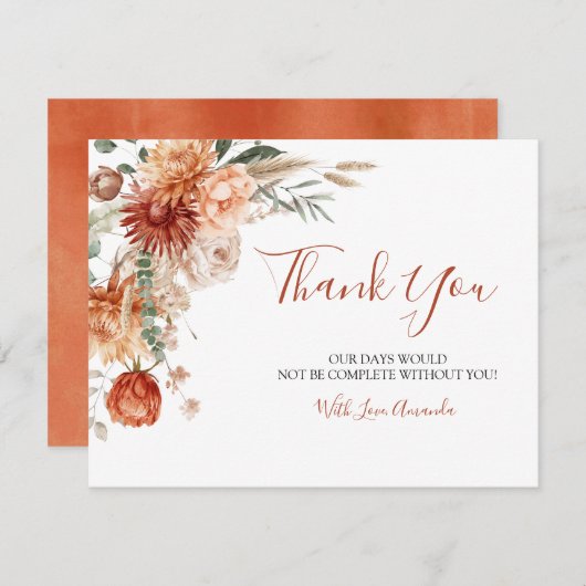 Elegant Rustic Wildflower Fall in Love Baby Shower Bedankkaart (Voorkant / Achterkant)