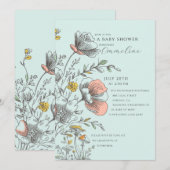 Elegant Rustic Wildflower Mint Green Baby Shower  Kaart (Voorkant / Achterkant)