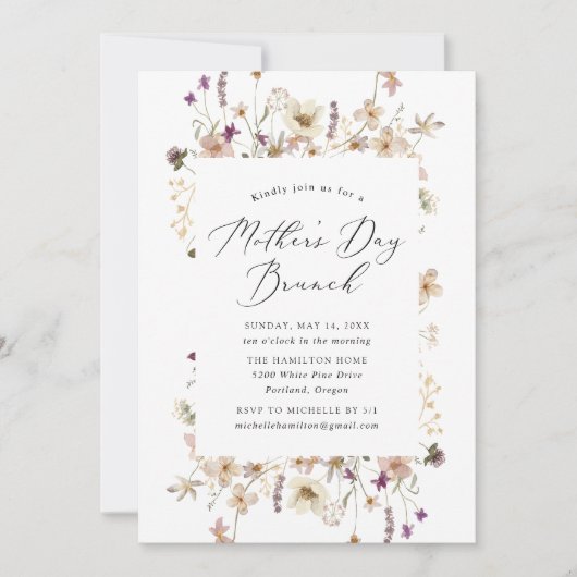 Elegant Rustic Wildflower Moederdag Brunch Kaart (Voorkant)