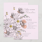 Elegant Rustic Wildflower Pink Baby Shower Kaart (Voorkant / Achterkant)