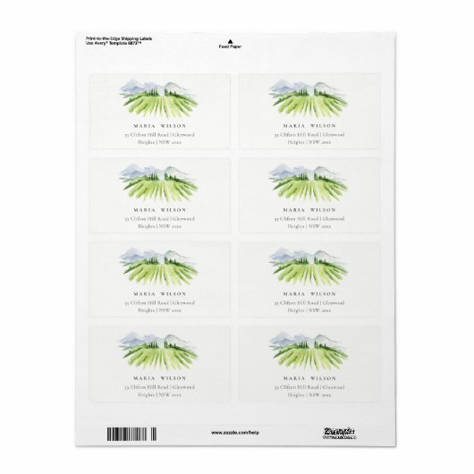 Elegant Rustic Winery Vineyard Mountain Adres Etiket (Full Sheet)