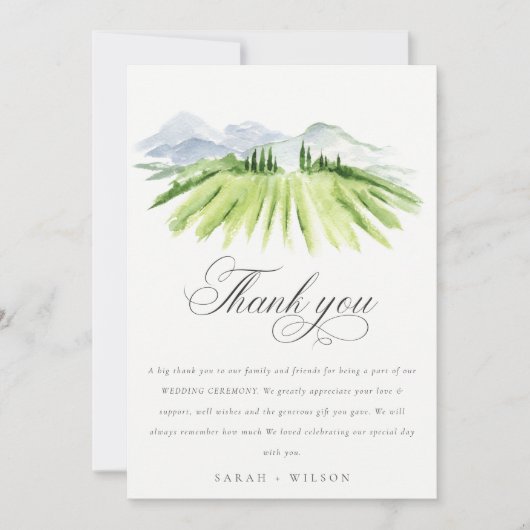 Elegant Rustic Winery Vineyard Mountain Wedding Bedankkaart (Voorkant)