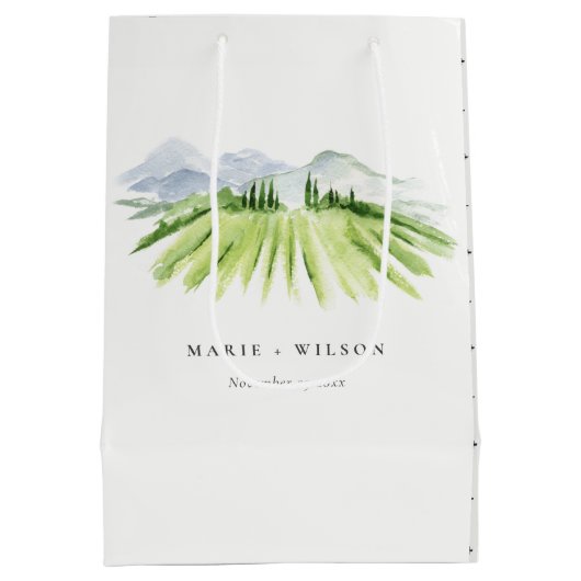 Elegant Rustic Winery Vineyard Mountain Wedding Medium Cadeauzakje (Achterkant)