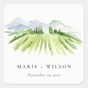 Elegant Rustic Winery Vineyard Mountain Wedding Vierkante Sticker