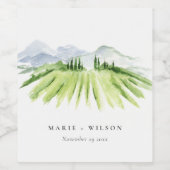 Elegant Rustic Winery Vineyard Mountain Wedding Wijn Etiket (Enkel label)