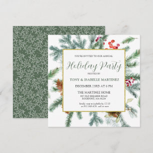 Elegant Rustic Winter Botanical Holiday Party Invi Kaart