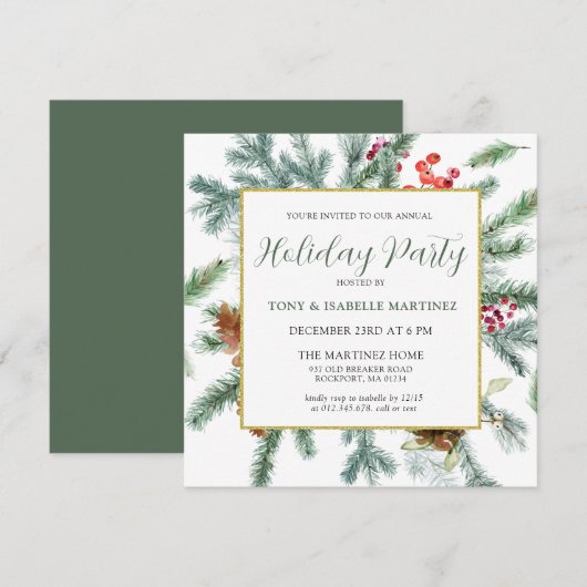 Elegant Rustic Winter Botanical Holiday Party Kaart (Voorkant / Achterkant)