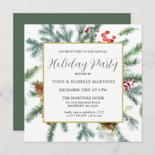 Elegant Rustic Winter Botanical Holiday Party Kaart