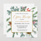 Elegant Rustic Winter Botanical Open House Invitat Kaart (Voorkant / Achterkant)