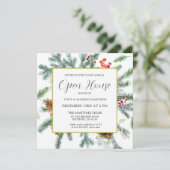 Elegant Rustic Winter Botanical Open House Kaart (Staand voorkant)
