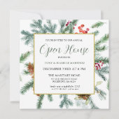 Elegant Rustic Winter Botanical Open House Kaart (Voorkant)